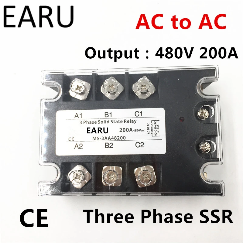 

TSR-200AA SSR-200AA Three Phase Solid State Relay AC90-280V Input Control AC 30~480V Output Load 200A 3 Phase SSR Power AA48200