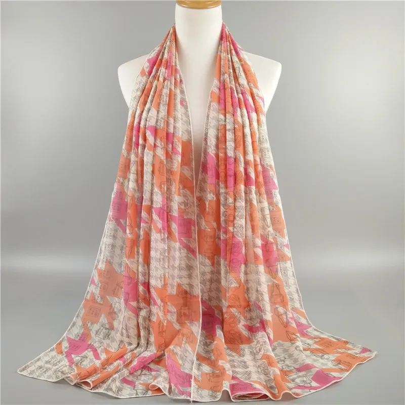 Мусульманский шарф принт Классический шифон Цветочный платок Малайзии тюрбан