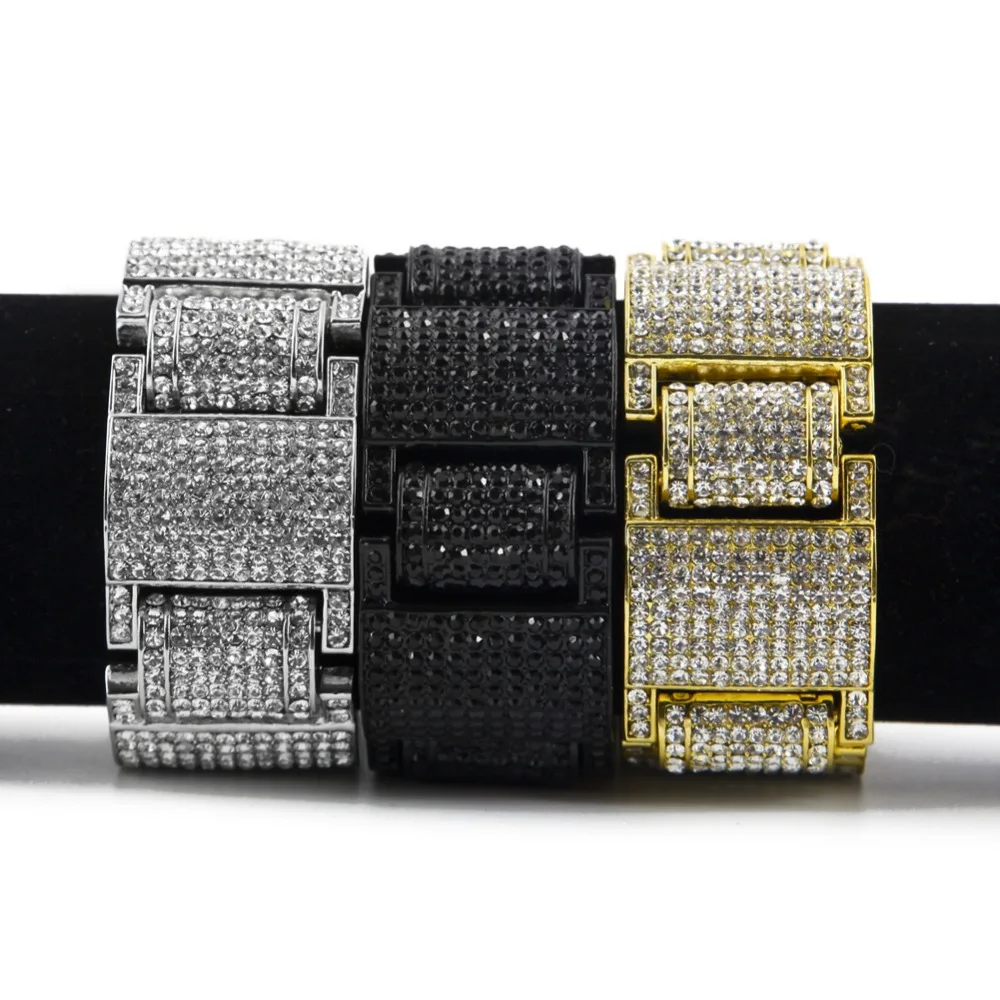 

3*23.5CM Hip Hop AAA CZ Zircon Bling Iced Out Rapper Bracelet Gold Color Square Link Chain Bracelets Bangles for Men Jewelry