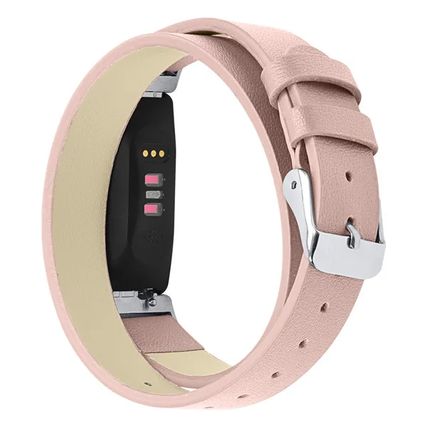 Розовый Двойная повязка из натуральной кожи сменный ремешок для Fitbit inspire HR наручный браслет с серебряной пряжкой ремешок для часов - Цвет: Розовый