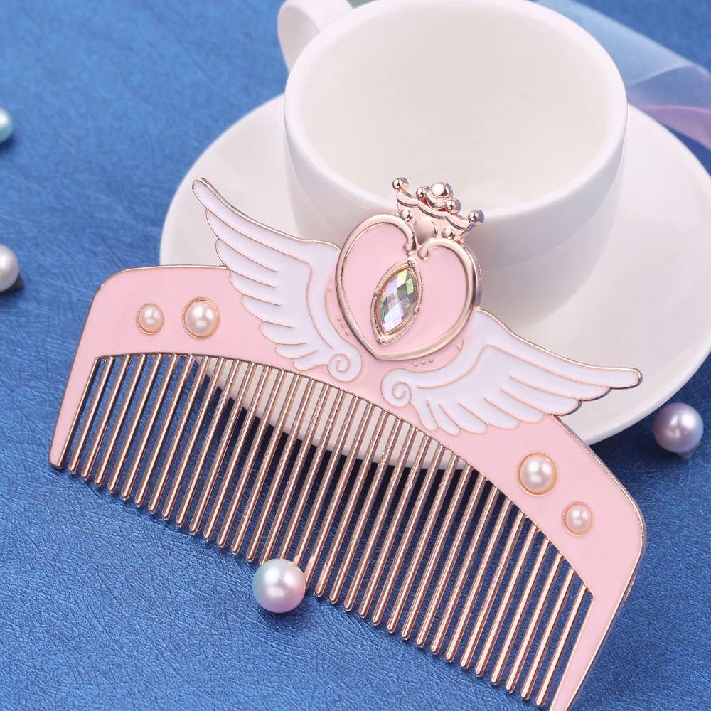 Free Shipping Anime Moon Comb Cosmetic Beauty Styling Hair Brush Styling Tool Metal Makeup Comb Crown Heart with Crystal free shipping anime jewelry sailor moon makeup cosmetic brush set pincel maquiagem golden metal moon with crystal women gifts