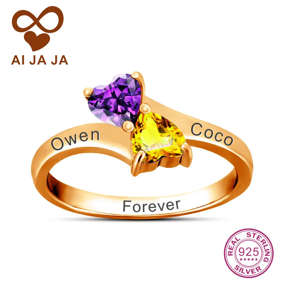 Кольцо-обещание AIJAJA из стерлингового серебра 925 с персонализированным бесконечным символом любви, двумя сердцами и гравировкой имени, в подарочной коробке бесплатно.