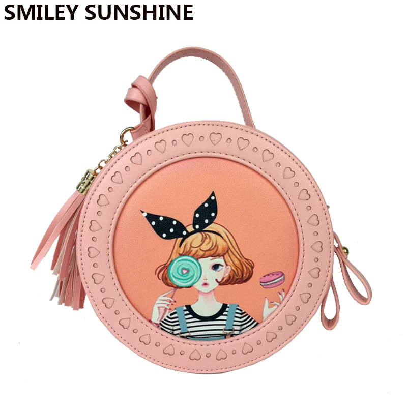 Smiley sunshine милая сумка через плечо с кисточкой для девочек мини-Женский лоток