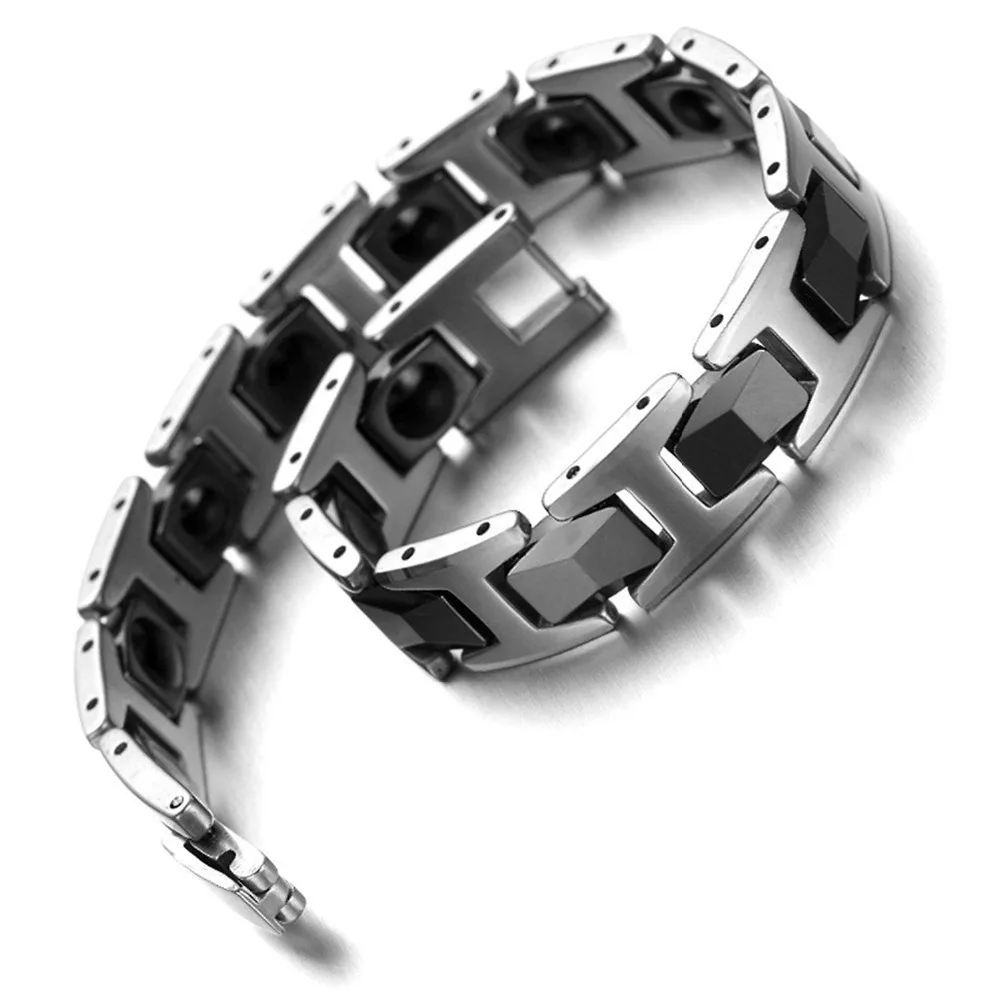 Hottime Men's Fashion Healthy Bangles Bio Elements Energy Germanium Bracelet Black Negative ION Ceramic Tungsten Jewelry 10027 |