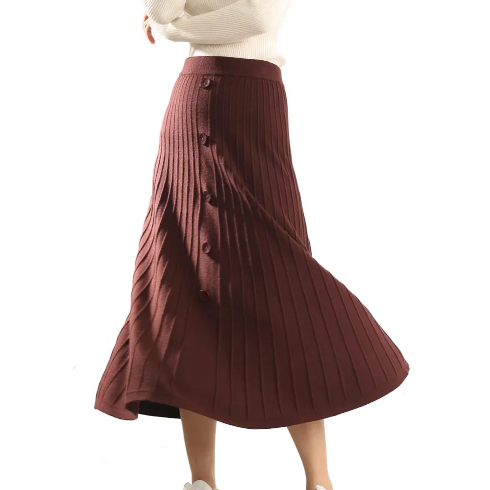Кашемировая юбка Женская осенне-зимняя теплая однотонная плиссированная