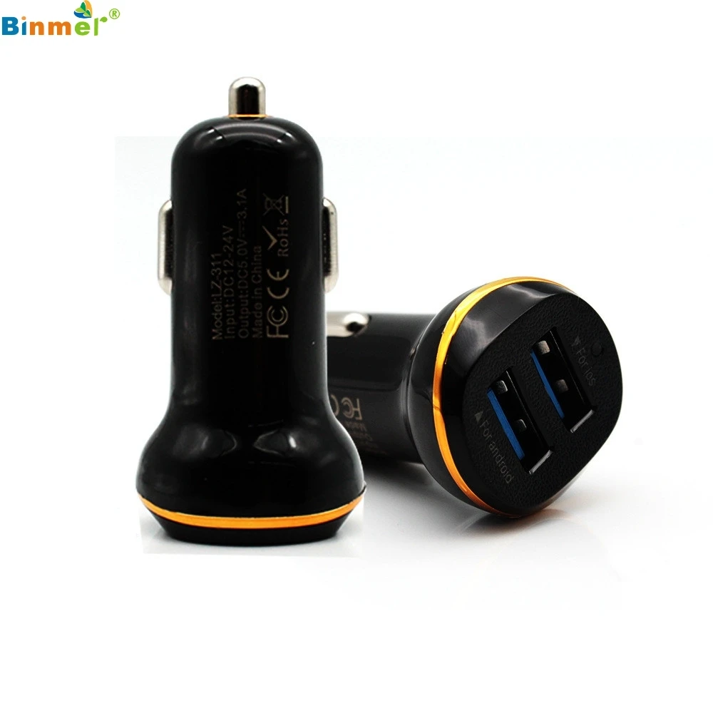 Binmer Новое модное умное светодиодное автомобильное зарядное устройство с двумя USB