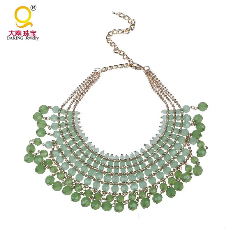 

Античное зеленое ожерелье с акриловыми бусинами с золотой цепочкой, многослойное ожерелье чокер, ожерелье, нагрудное украшение, бижутерия