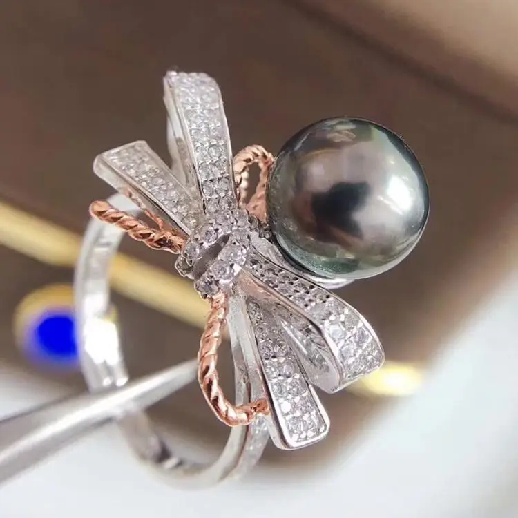 Кольцо из серебра 925 пробы с жемчугом регулируемое кольцо Классическая фурнитура