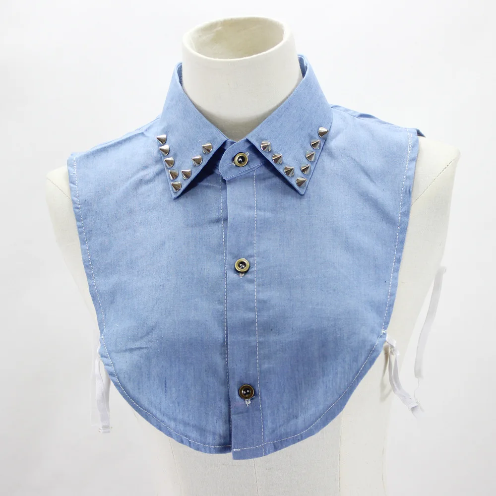 

Jaderic 2019 Blue Denim Rivet Lapel Fake False Collar Detachable Collar for Women Brand Ladies Shirt Removable Collar