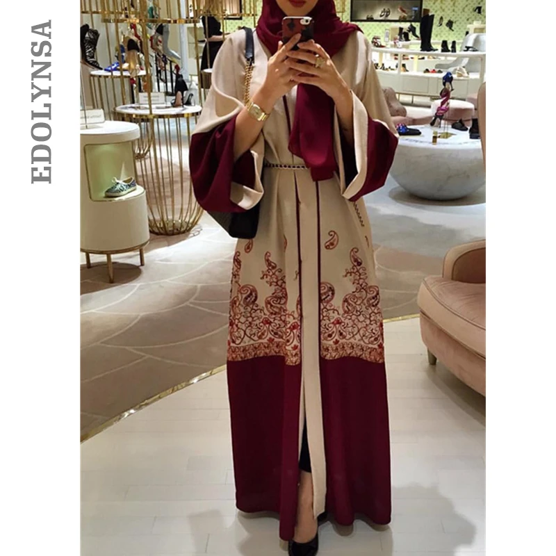 Нарядный халат Abaya 2020 красное мусульманское платье с открытой передней вышивкой