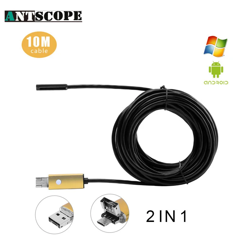 3 цвета 5 мм объектив 10 м USB эндоскопа Android OTG телефон Endoscopio 2in1 Мини Камера