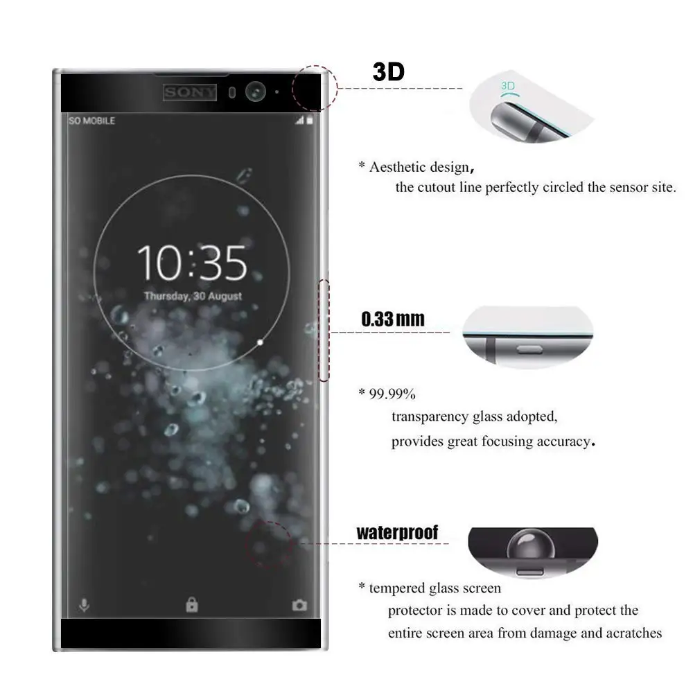 Защитное 3d стекло изогнутое закаленное с полным покрытием для Sony Xperia XA2 plus sony x a2