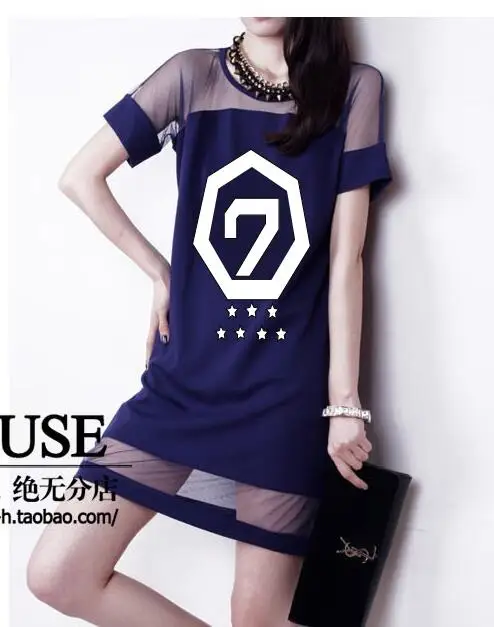 Женское газовое платье kpop got7 черное с коротким рукавом для студентов лето 2017|gauze