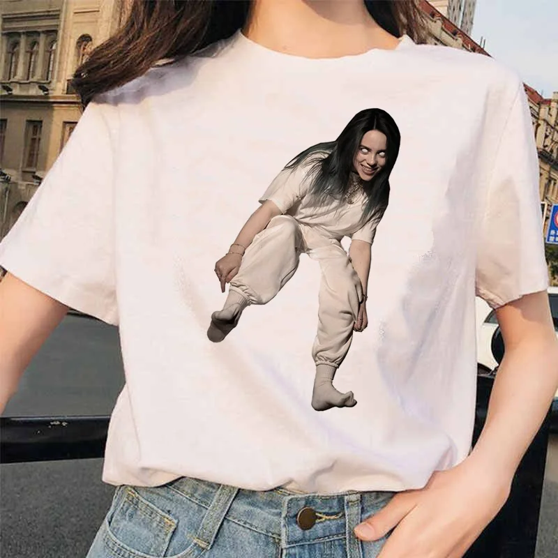 Billie Eilish футболка ulzzang Женская Хип-хоп женская одежда футболка забавная harajuku Летняя Повседневная футболка ulzzang уличная одежда