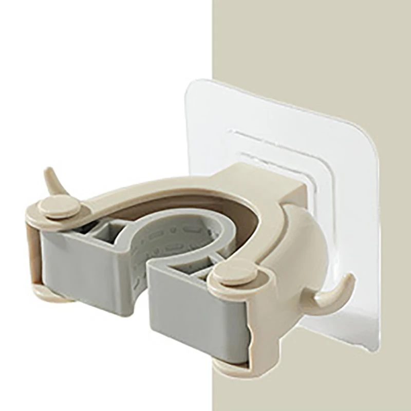 apricot Non Punch Adhesive Wall Mounted Mop Holder Storage Broom Hanger Clip Seamless Mop Hook Bathroom Home Kitchen Organizer - Color: apricot