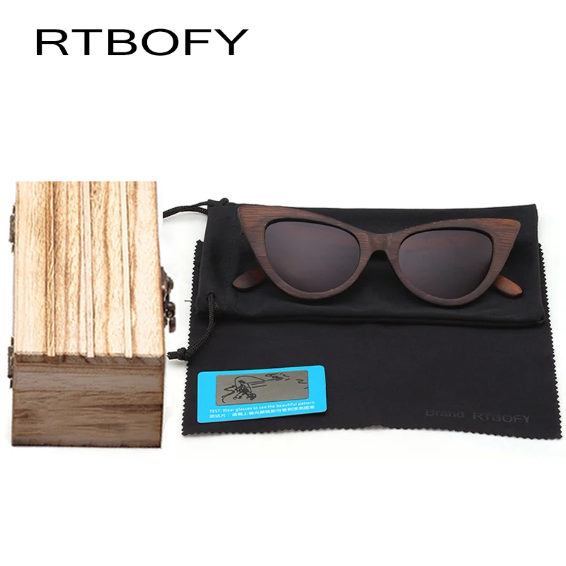 RTBOFY деревянные солнцезащитные очки для женщин с бамбуковой оправой