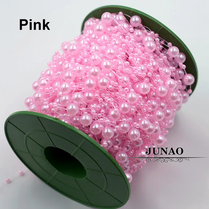 Pink JUNAO, 20 метров, 3+ 8 мм, розовые жемчужные бусины, цепочка, стразы, отделка акриловыми камнями, свадебные хрустальные бусины для свадебного платья, головной убор, ремесло - Цвет: Pink