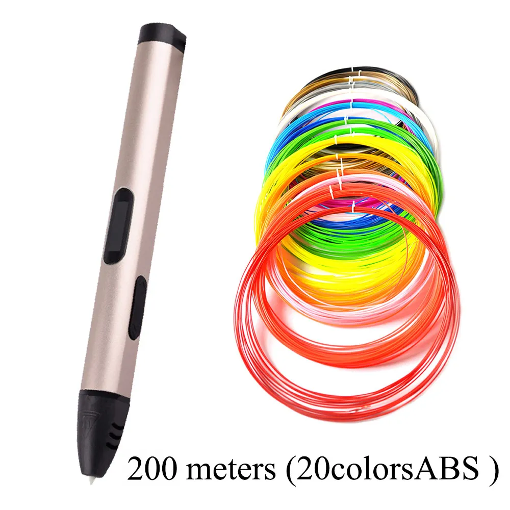Gold Pen 200meterABS DEWANG 3D Ручка 3d принтер 200 м ABS нити 3d принтер ручка Scribble Рождественский подарок 3D печать ручка для школы гаджет в Москву - Цвет: Gold Pen 200meterABS