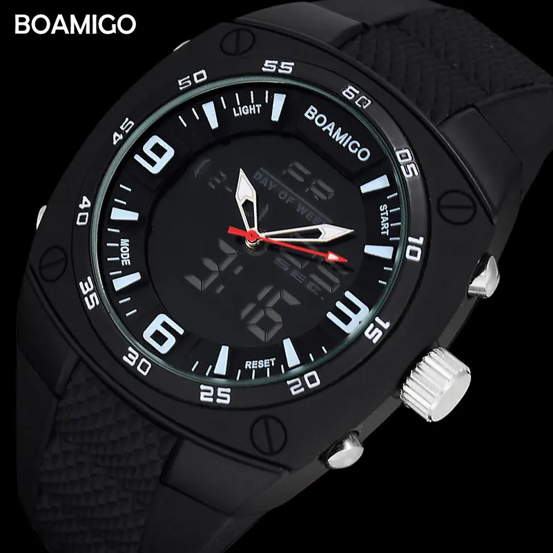 Мужские спортивные часы военный двойной светодиодный цифровой BOAMIGO черные