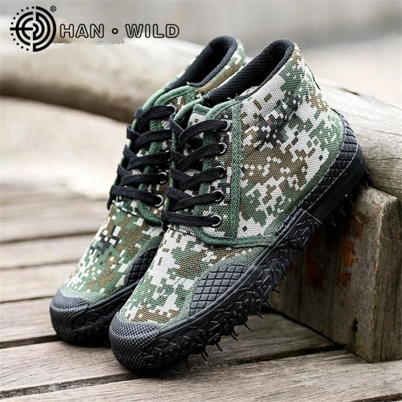 Мужские ботинки природные резиновые подошвы камуфляж парусиновая обувь Для