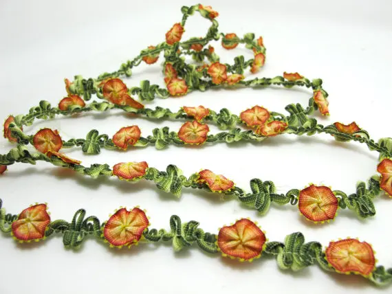 2 ярдов Тканые ROCOCO Отделка лентой с роза бутоны | декоративные цветочные ленты