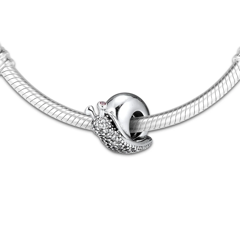 

Fits for Pandora Charms Bracelets Sparkling Snail Beads with Clear & Orchid CZ 100% 925 Sterling Silver Jewelry Free Shipping
