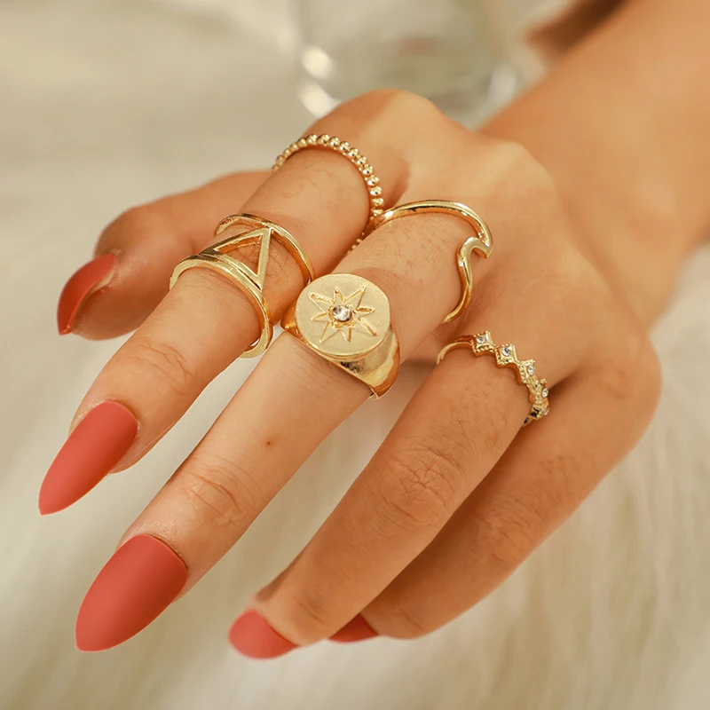 Набор Колец docona со звездами треугольный набор колец с кристаллами в стиле бохо