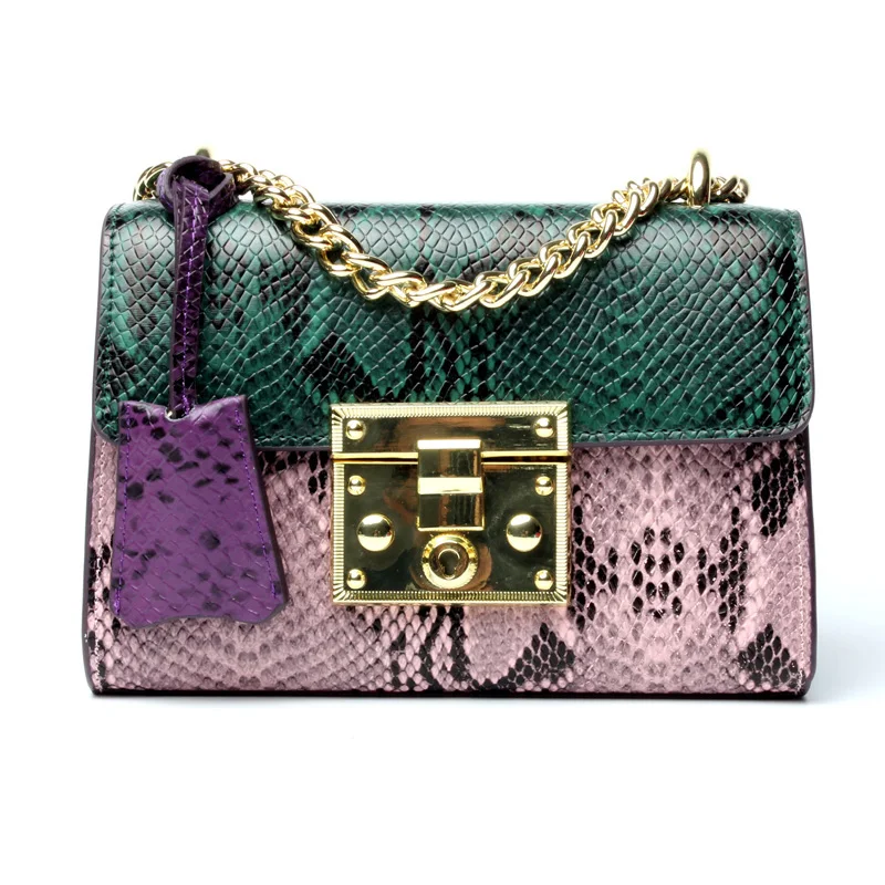 Змеиная кожа натуральная женская сумка на цепочке змеиная панельная