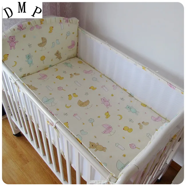 

Promotion! 5PCS Mesh baby bedding set baby bed linen cartoon cot sheet bumper Cot Set,include(4bumpers+sheet)