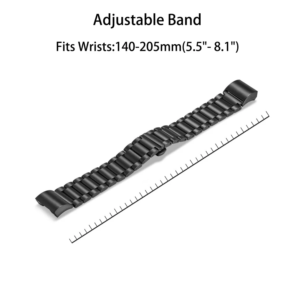 Black Band For Fitbit Charge 2 Metal Replacement Bands Stainless Steel Adjustable Bracelet FBC2827H | Наручные часы