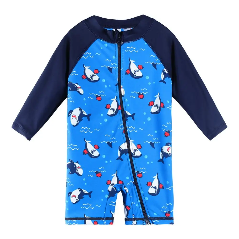 BAOHULU UPF50+ Cartoon Kids Swimwear Long Sleeve Baby Boy Swimwear One Piece Toddler Swimsuit Infant Bathing Suit for Boys Girls