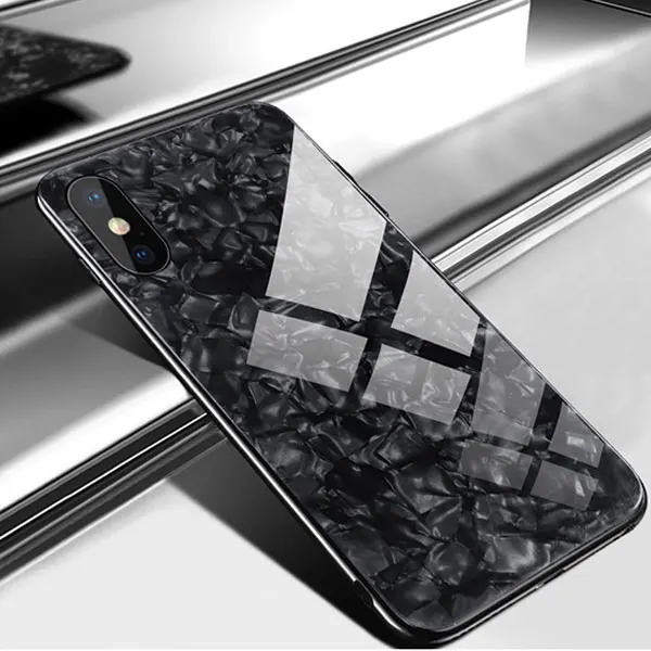 Чехлы с закаленным стеклом для iPhone 7, 8, 6 Plus, чехол, жесткая задняя крышка, мягкий силиконовый бампер, оболочка для iPhone X, XS, Max, XR, fundas - Цвет: black