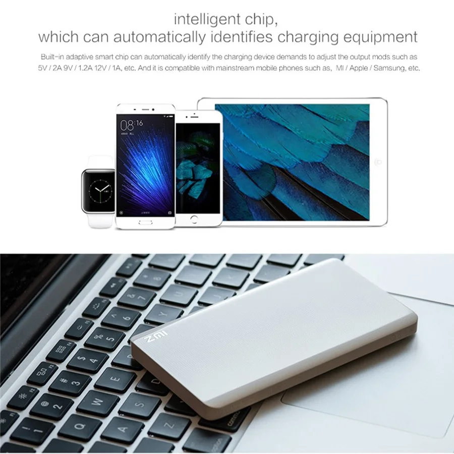 Оригинальный внешний аккумулятор Xiaomi ZMI 5000 мАч быстрая зарядка Поддерживает