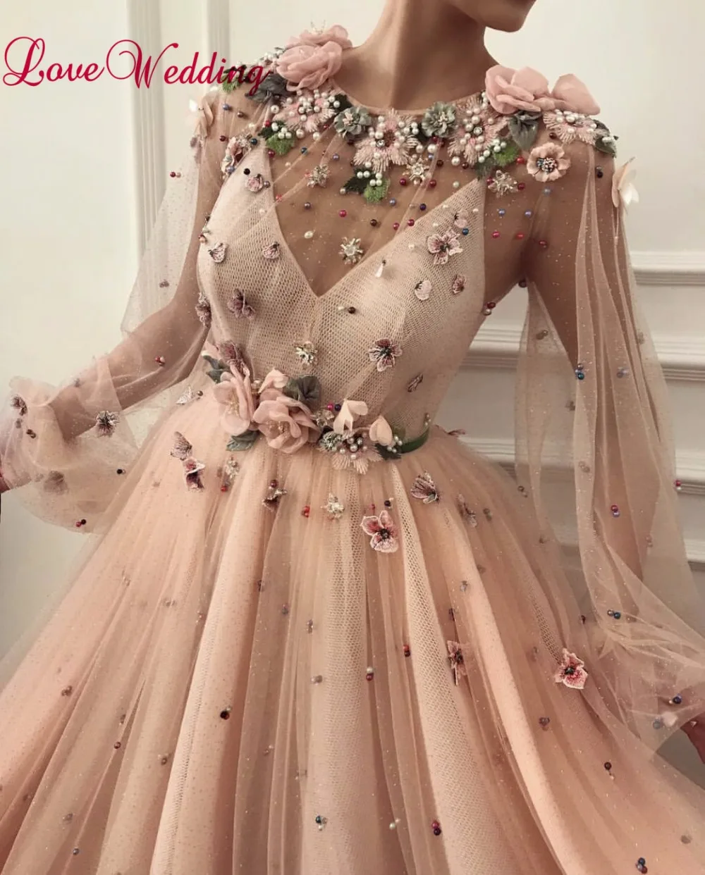 Длинные свадебные платья ilovebridal с круглым вырезом вышивкой жемчугом бисером