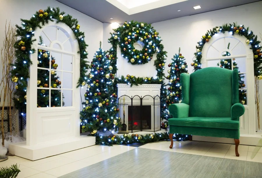 Фотофоны Laeacco с изображением дворца рождественской елки камина кресла