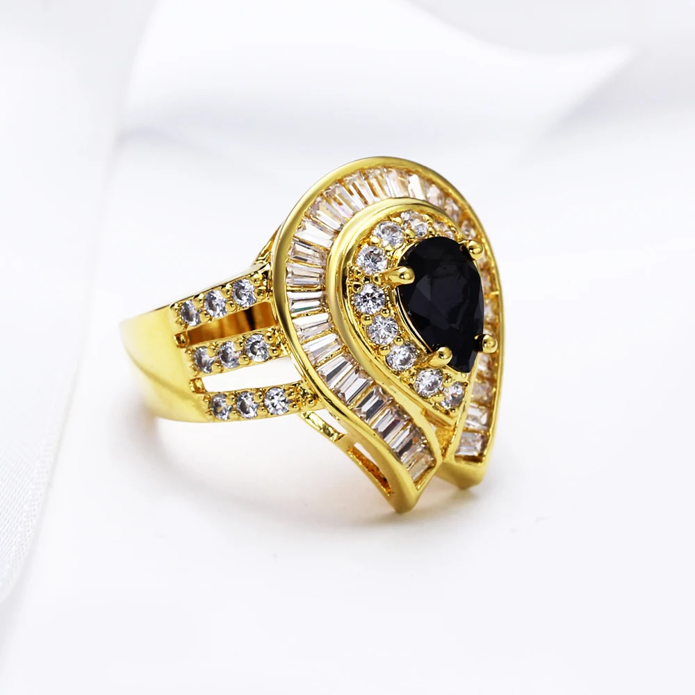 New Big Gold color rings Black/White Cubic Zircon Women's Female Luxury jewerly Top quality accessories | Украшения и