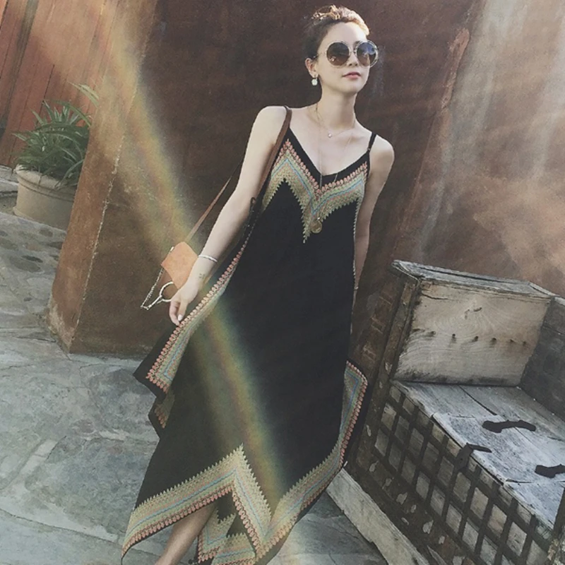 Женское платье с v-образным вырезом вышивкой и рукавами тонкая одежда лето 2019 |