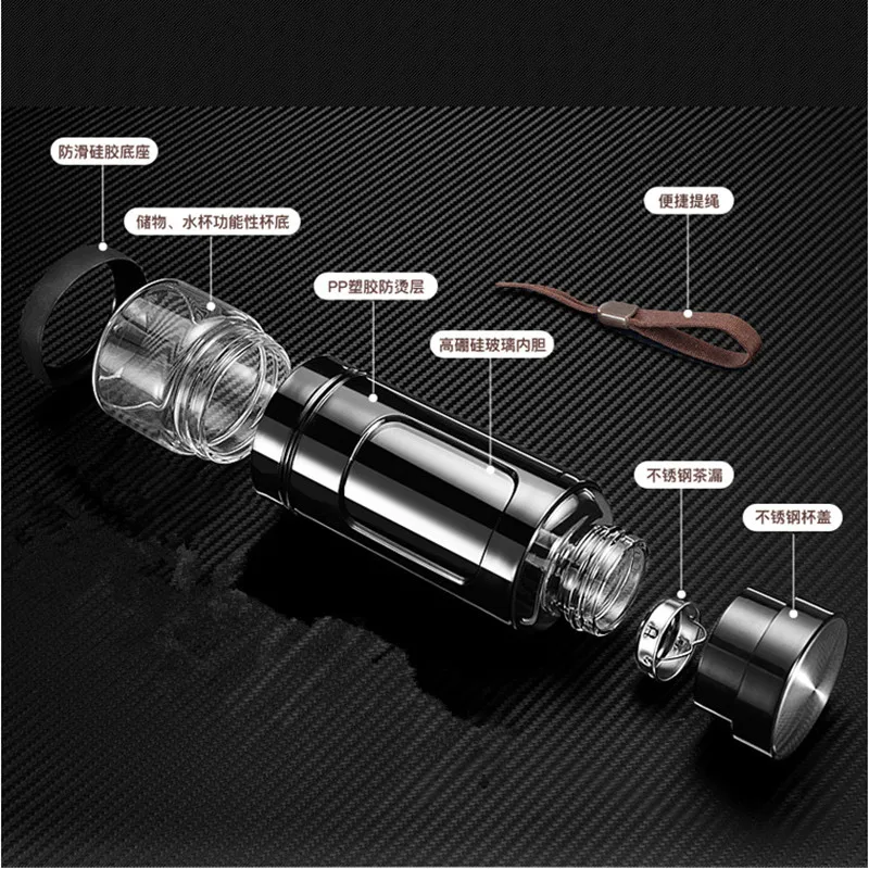430 мл бутылка из боросиликатного стекла для воды с высоким стеклянным покрытием
