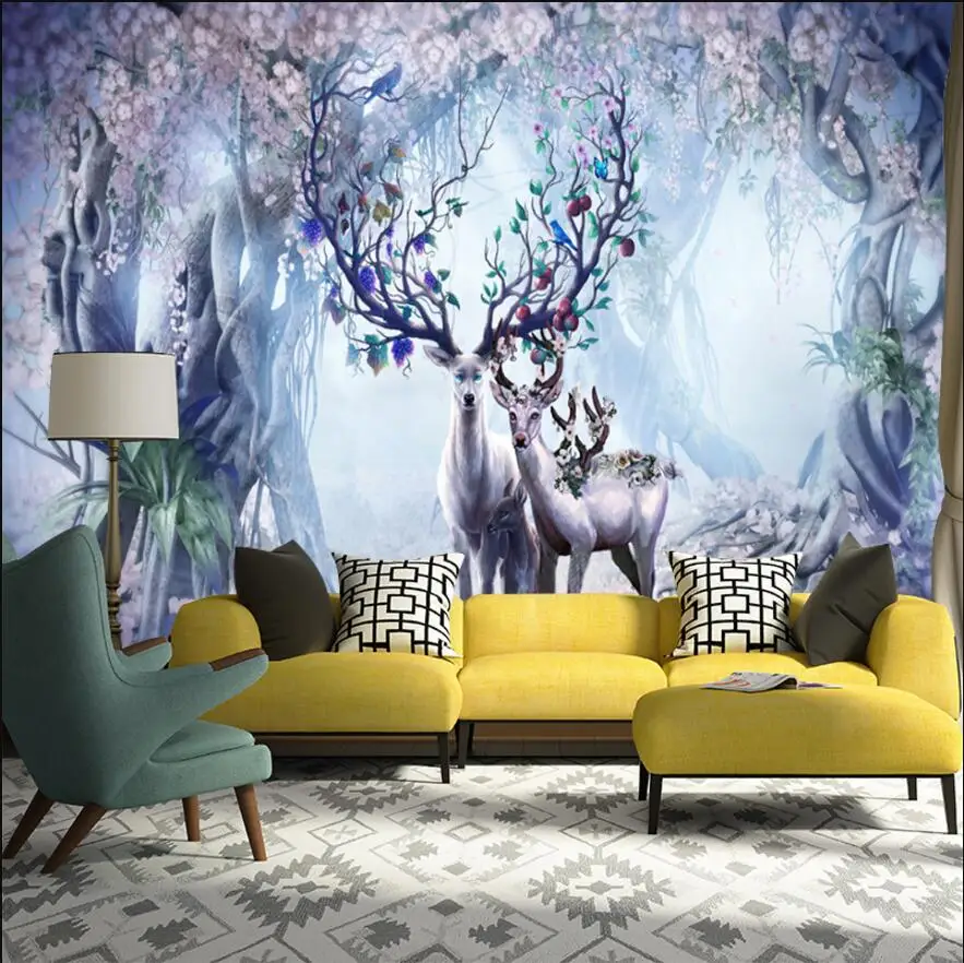 3D Мечтая оленей стены печати фрески для обои 3d клиент сделал обои|printed wall murals|3d