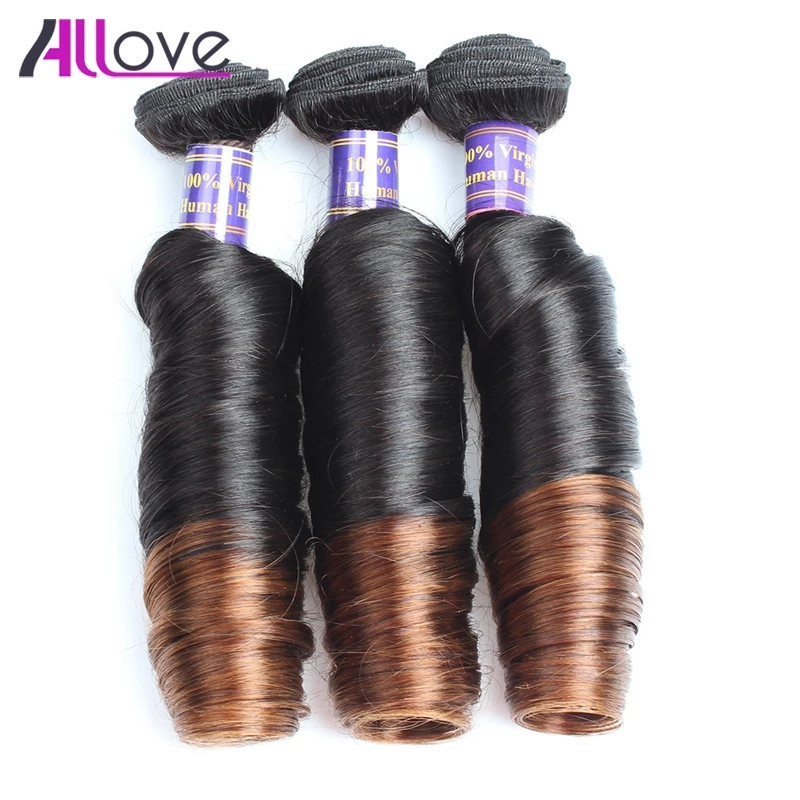 Allove 2 тон Ombre индийские Связки Волосы весна вьющиеся переплетения Пряди