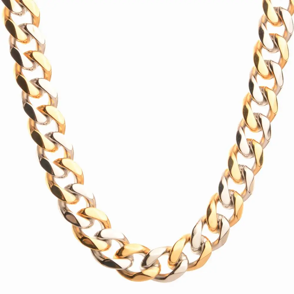 10/12/15/17/19mm Wide Cool Biker Men Stainless Steel Polishing Gold Curb Cuban Link Chain Bracelet or Necklace 7-32inch | Украшения и