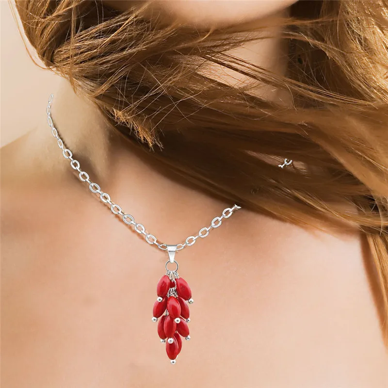 Handmade Coral Bead Pendant Necklace Natural Stone For Women Stainless Steel Jewelry TN466 | Украшения и аксессуары