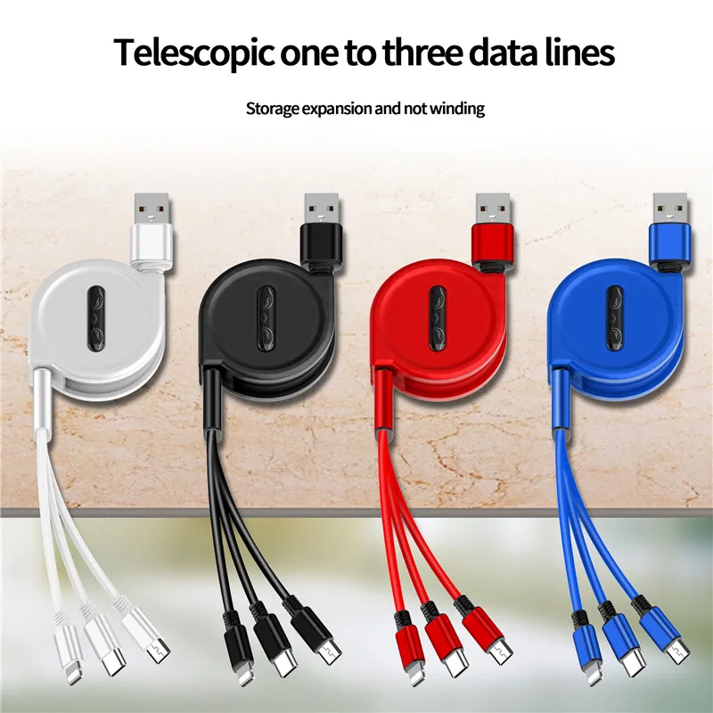 120 см 3 в 1 USB зарядный кабель для iPhone& Micro USB& USB C кабель выдвижной портативный зарядный кабель для Iphone X 8 samsung S9