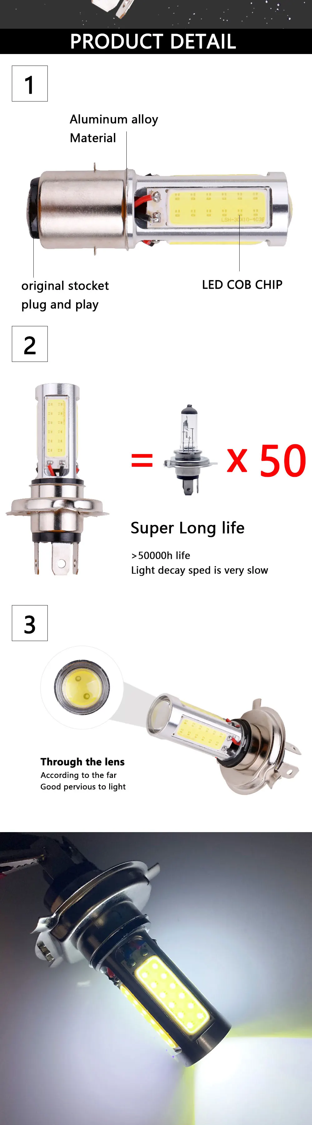 RXZ P15D H6M BA20D COB фара мотоцикла DC12V PX15D фара для мотоцикла, белый цвет