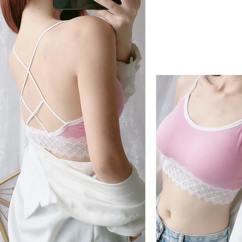 

Sexy Lace Stitching Women Bra Top Pad Knitted Tube Tops Summer Wrapped Chest Underwear