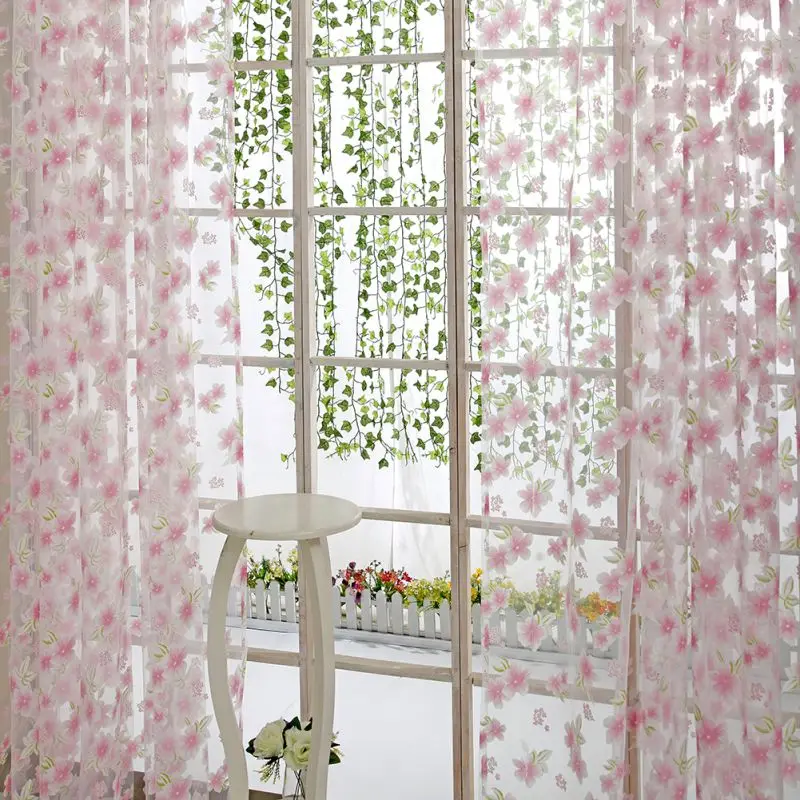Sheer Voile Tulle Window tulle Curtains Bedroom Living Room Balcony Flowers Printed Tulip Sun-shading Translucent Curtain