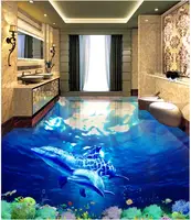 3D Floor Non-slip Waterproof Self-adhesive PVC Wallpaper Modern Custom 3D Floor Mural Underwater World 3D Bathroom