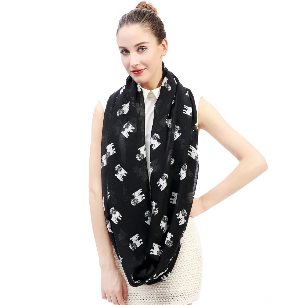 Мопс собака животные рисунок питомца женский бесконечный петлевой шарф Snood