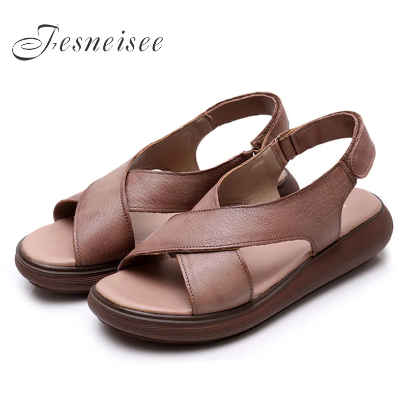 Fesneisee/Новинка сандалии гладиаторы из натуральной кожи женская повседневная