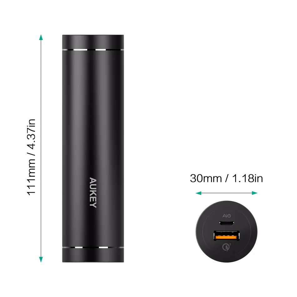 Aukey Запасные Аккумуляторы для телефонов Quick Charge 3.0 5000 мАч Мини Цилиндрические